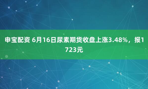 申宝配资 6月16日尿素期货收盘上涨3.48%，报1723元