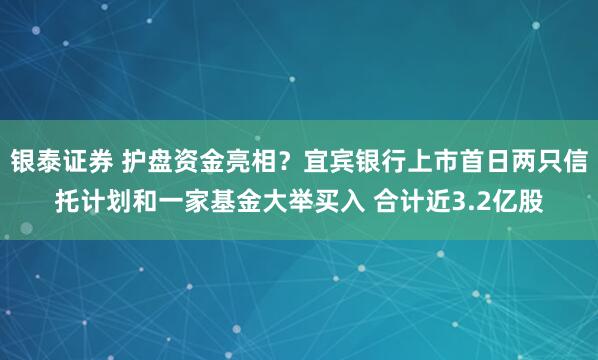 银泰证券 护盘资金亮相？宜宾银行上市首日两只信托计划和一家基金大举买入 合计近3.2亿股